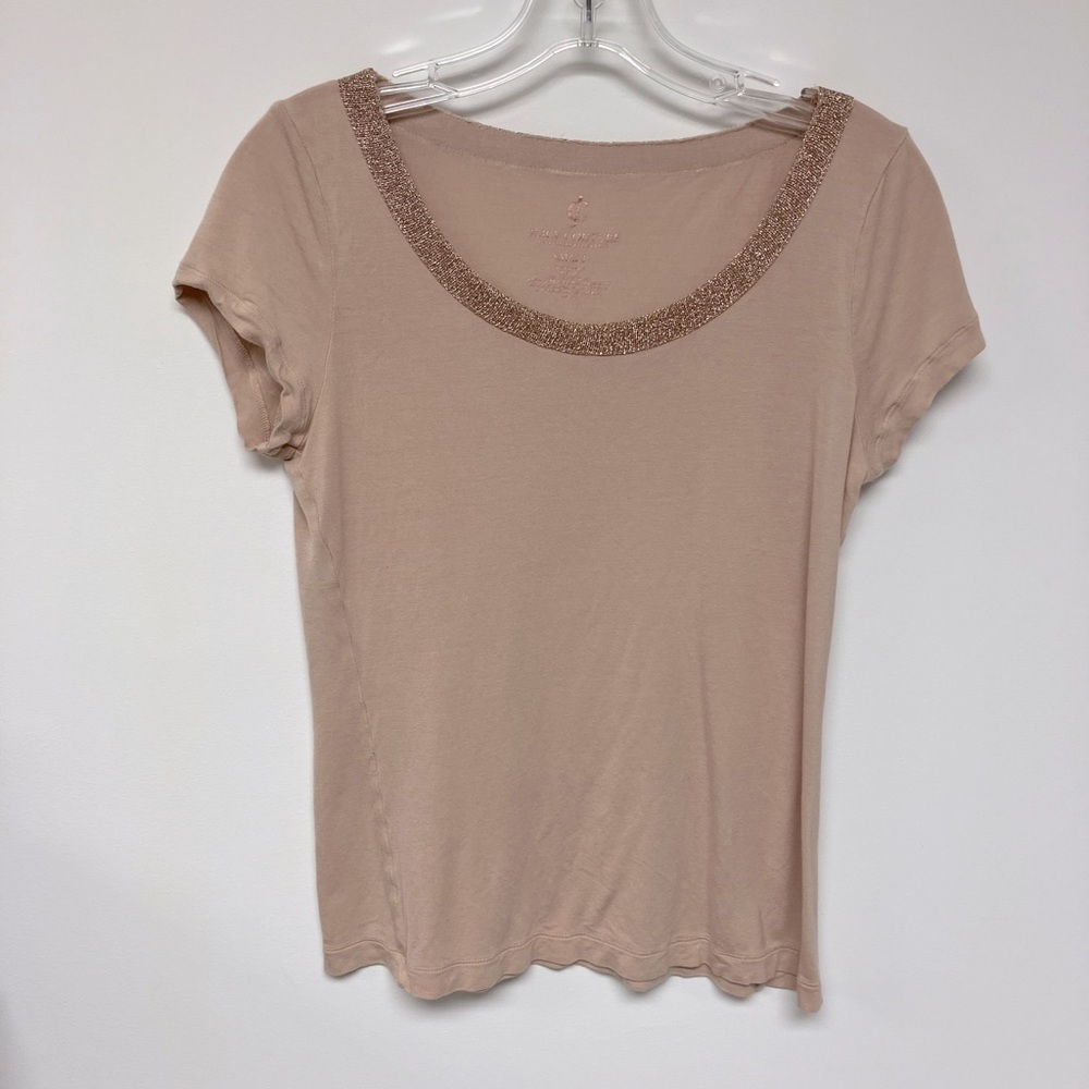 Juicy Couture, tee, metallic neckline, peachy beige, S.